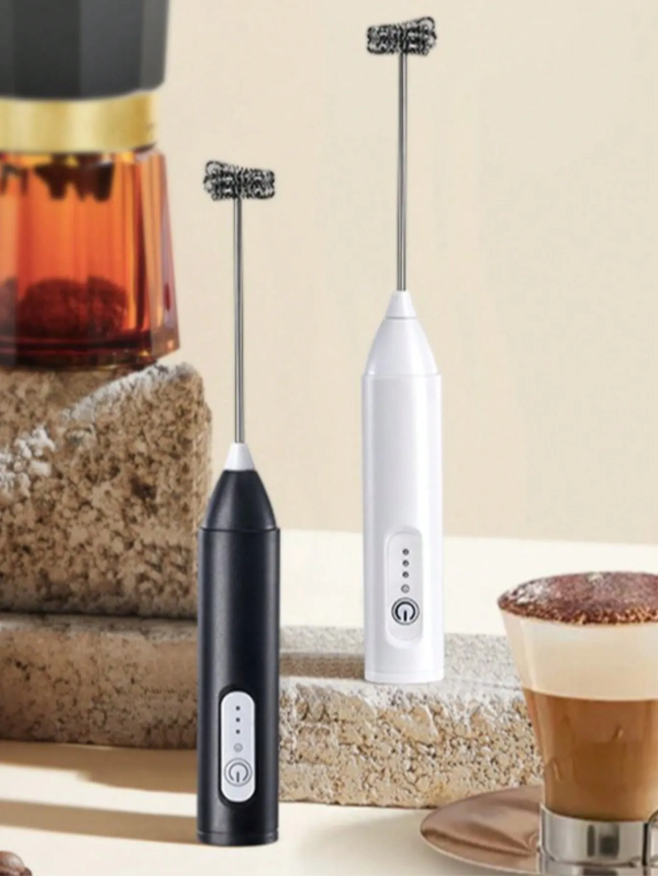 2-in-1 Electric Milk Frother & Drink Mixer - Handheld Foamer Whisk For Coffee, Eggs