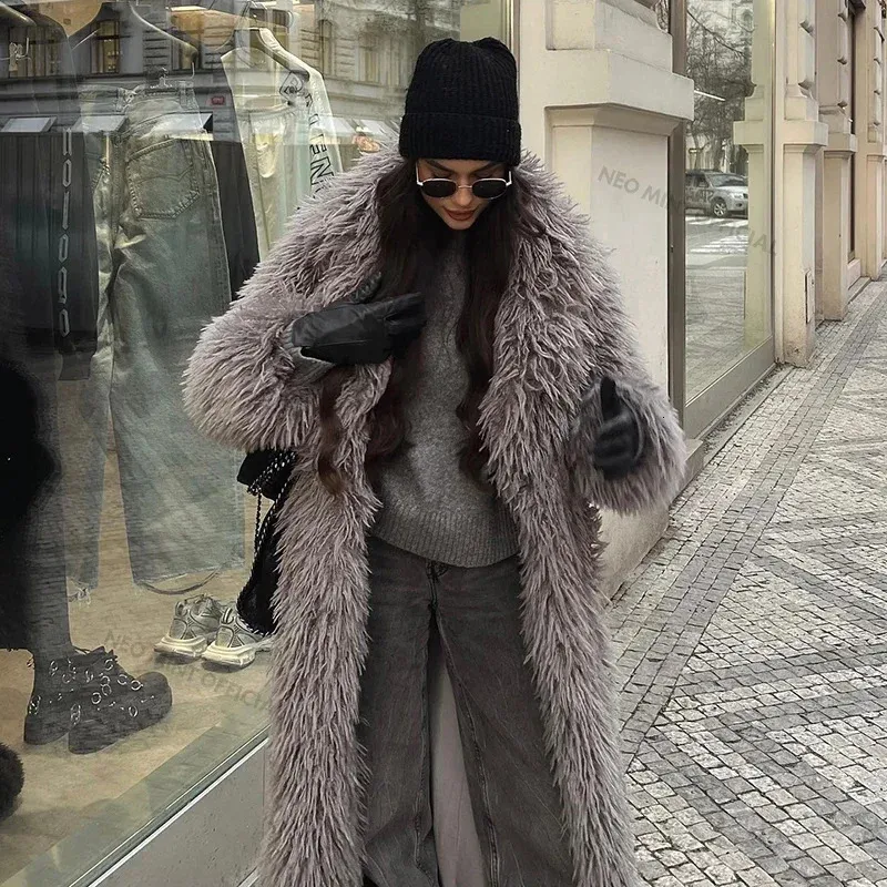 Neo Mint Extra Long Faux Lamb Fur Teddy Coat Women Winter