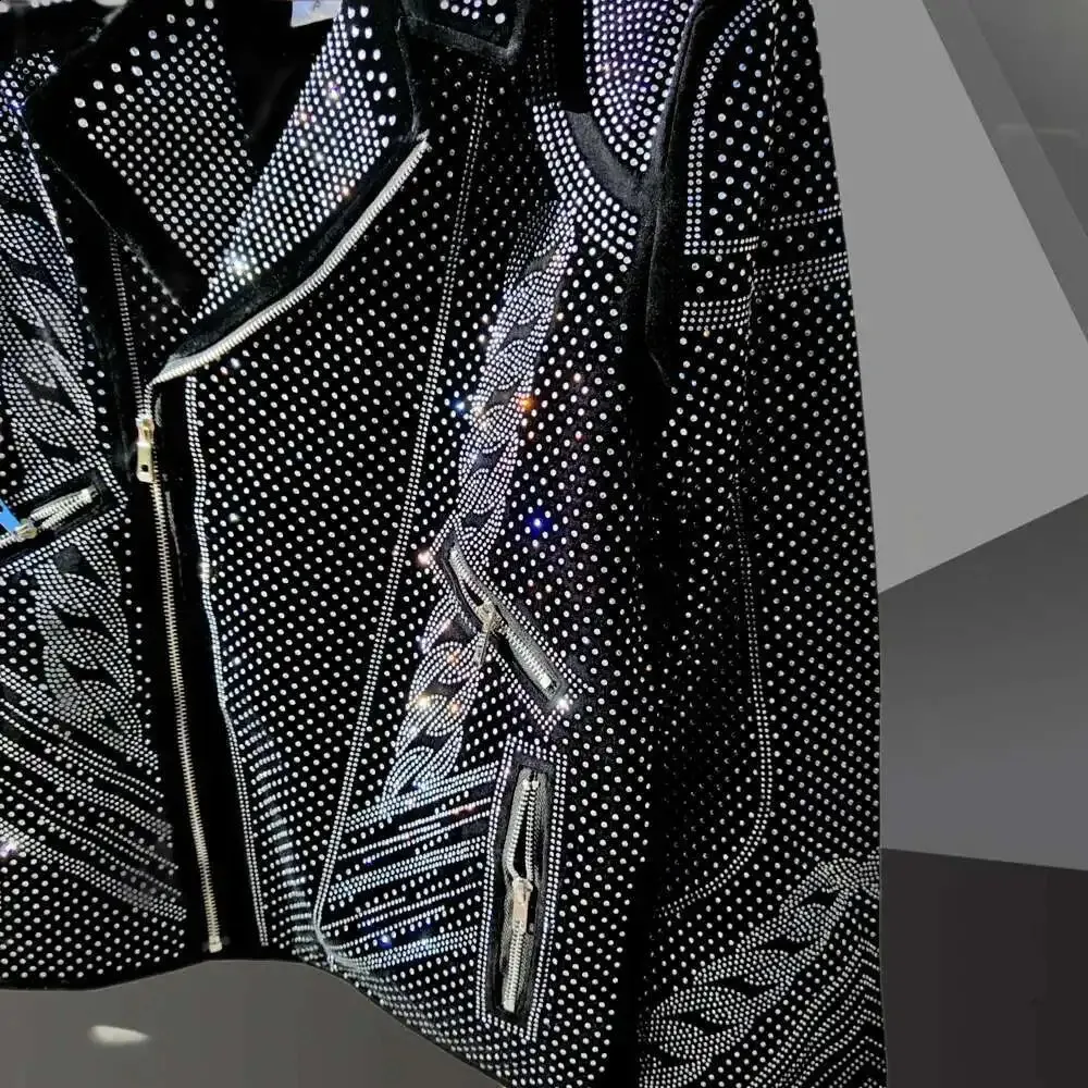 Diamond Rhinestones Jacket Men's Top Quality Drill Punk Club Outfit ...
