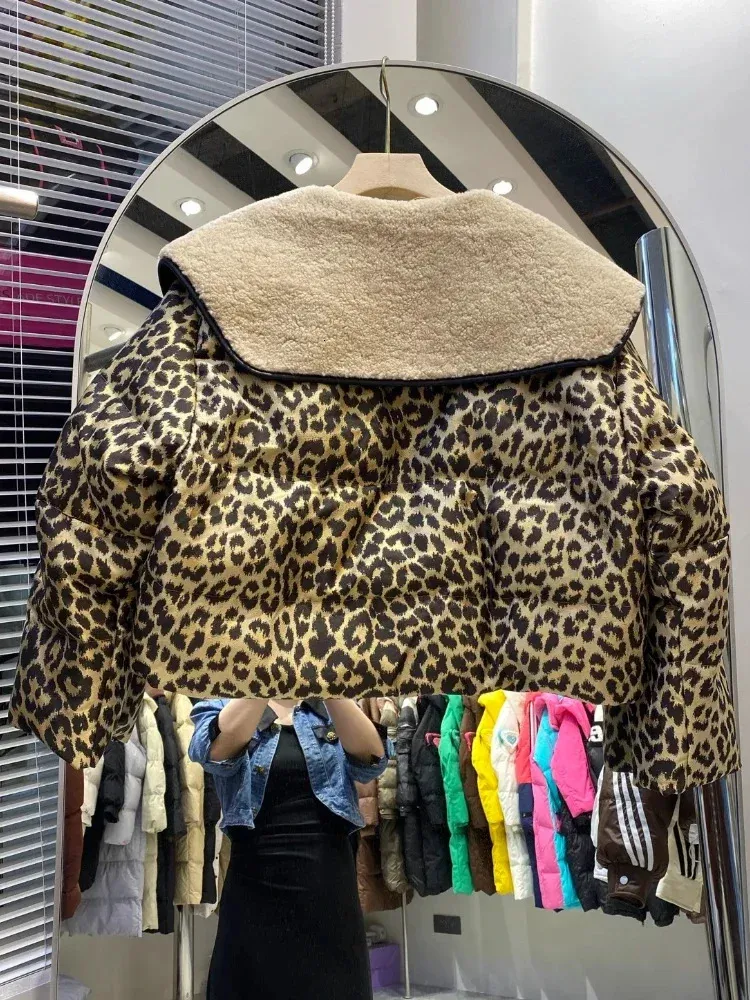 Leopard Print Down Jacket Winter Korean Chic Lamb... From Qida04 