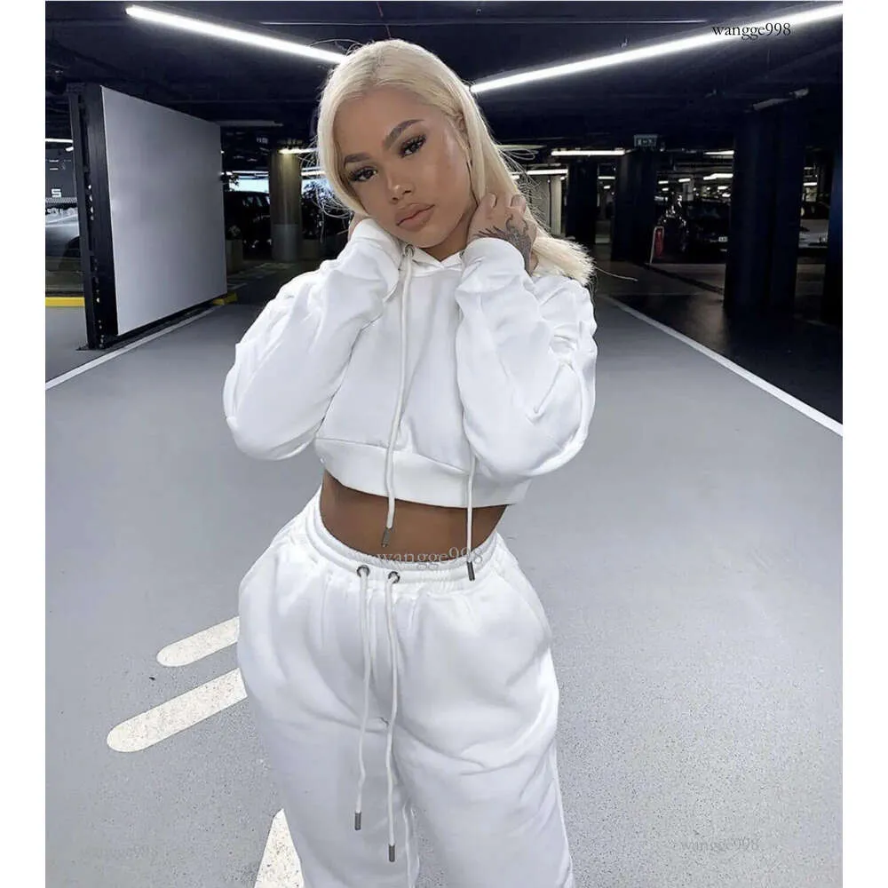 Womens Pants Set: Crop Top Hoodie Jogger Sweat Suits Ladies
