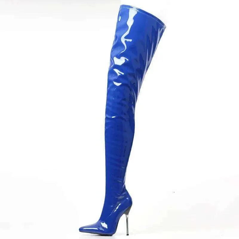 Thigh High Leather Stiletto Boots Women Pointed Toe Over The Knee Zip ...
