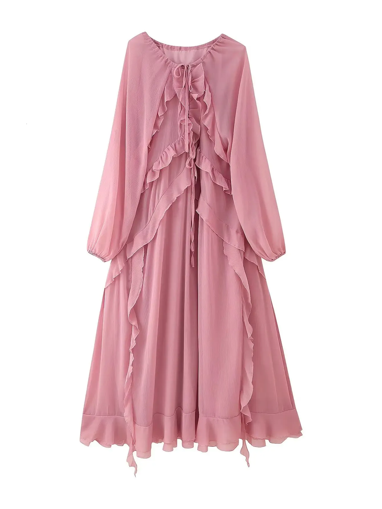 2025 Womens Long Pink Chiffon Floor-Length Layered Maxi Dress Short Sleeve  Loose Tiered Style from Dhgate Basic & Casual Dresses - price 35.83