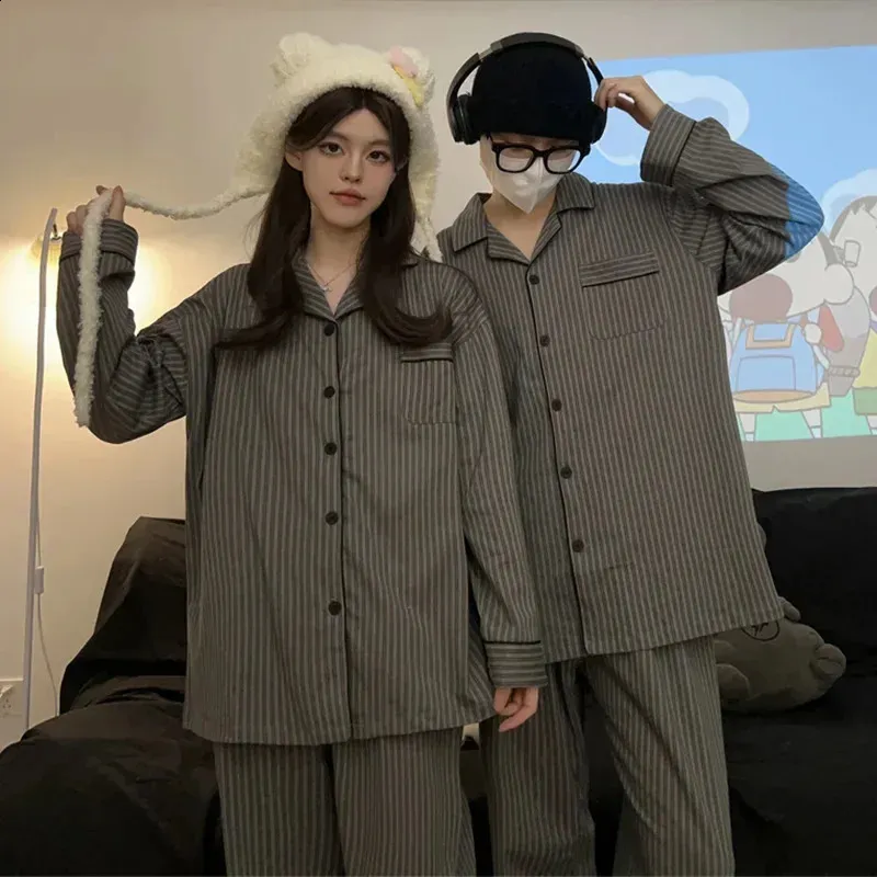 Couple Pajamas Acrylic Cotton Long Sleeve Striped Two-Piece Homewear ...