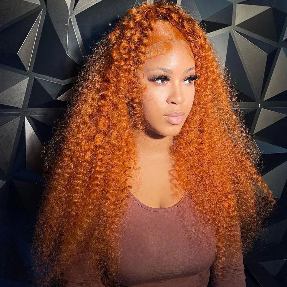 13x4 High Density Orange Ginger Lace Front Wig Curly Human Hair