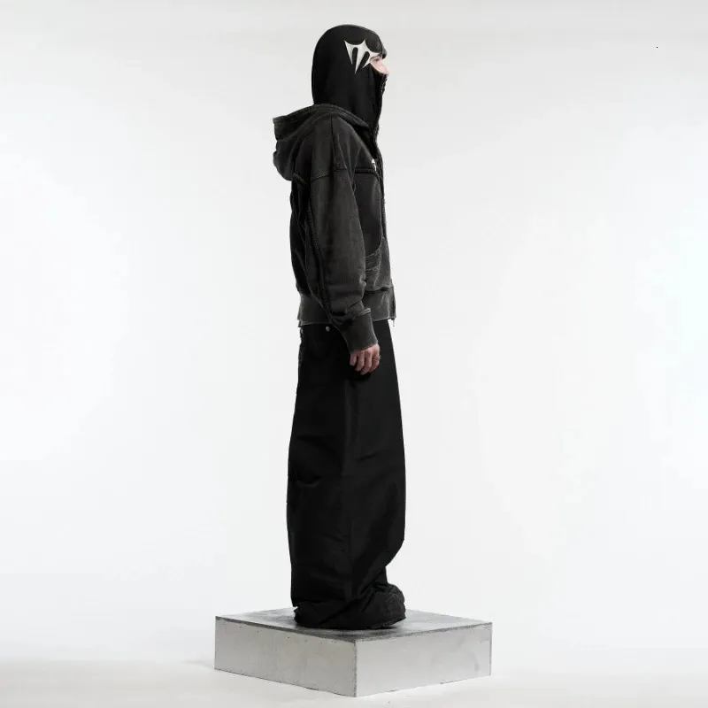 Sweat à Capuche Homme Y2K Streetwear - Coupe Oversize, Masque Ninja Intégré, Poche Kangourou, Hiver Tendance