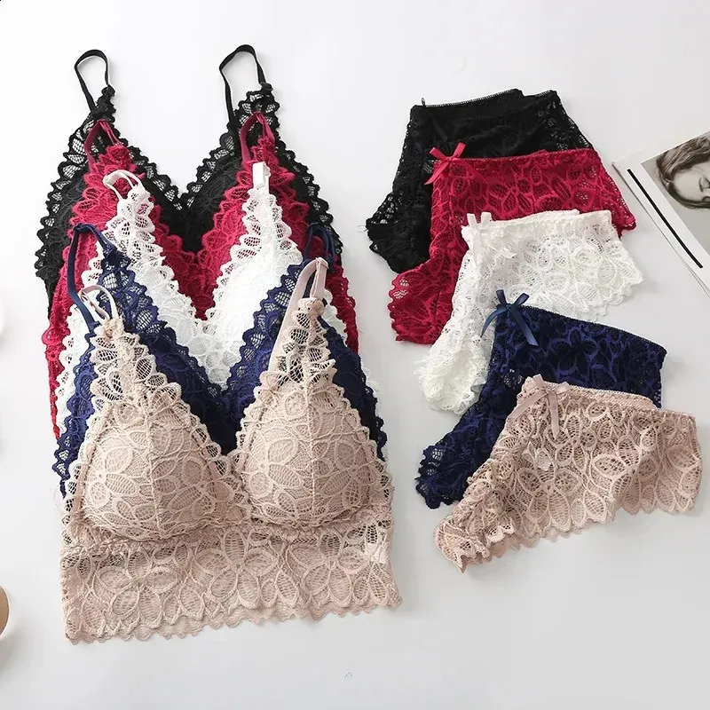 Lace Women Underwear Set Seamless Wire Free Bra and Panty with Hollow ...