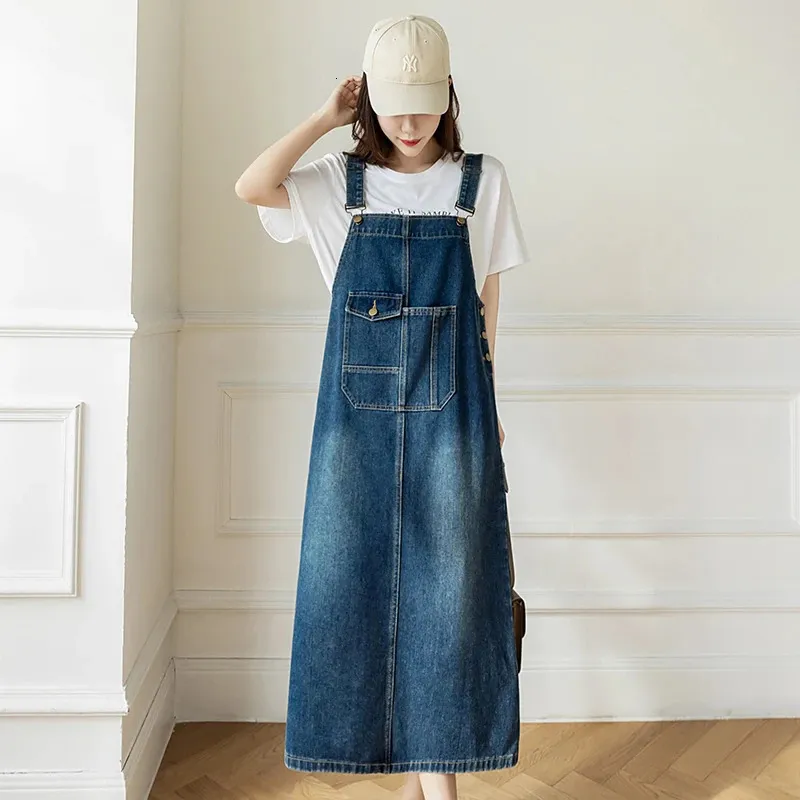 suspender dress denim Ripped Denim Suspender Dress For Women's Casual Wear Adjustable Slim Strap  Short Skirt