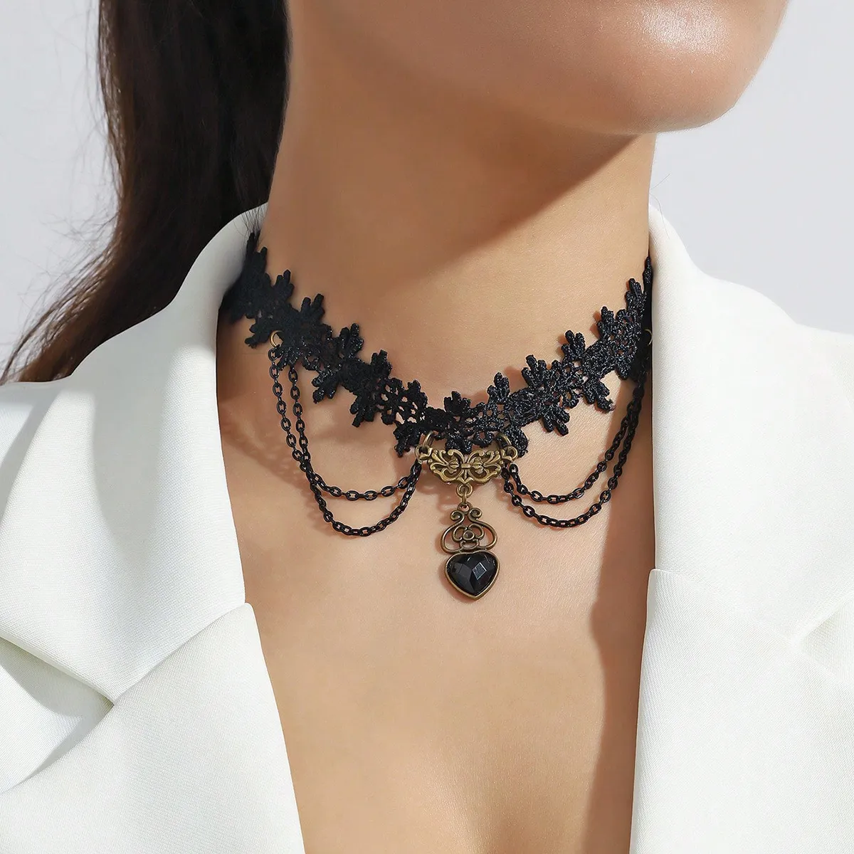 Manfnee Cerchio Rosa Gotica Rock Collana Girocollo Choker con Catena Pelle PU Donna Uomo Regolabile Accessorio Punk Costume Halloween Party