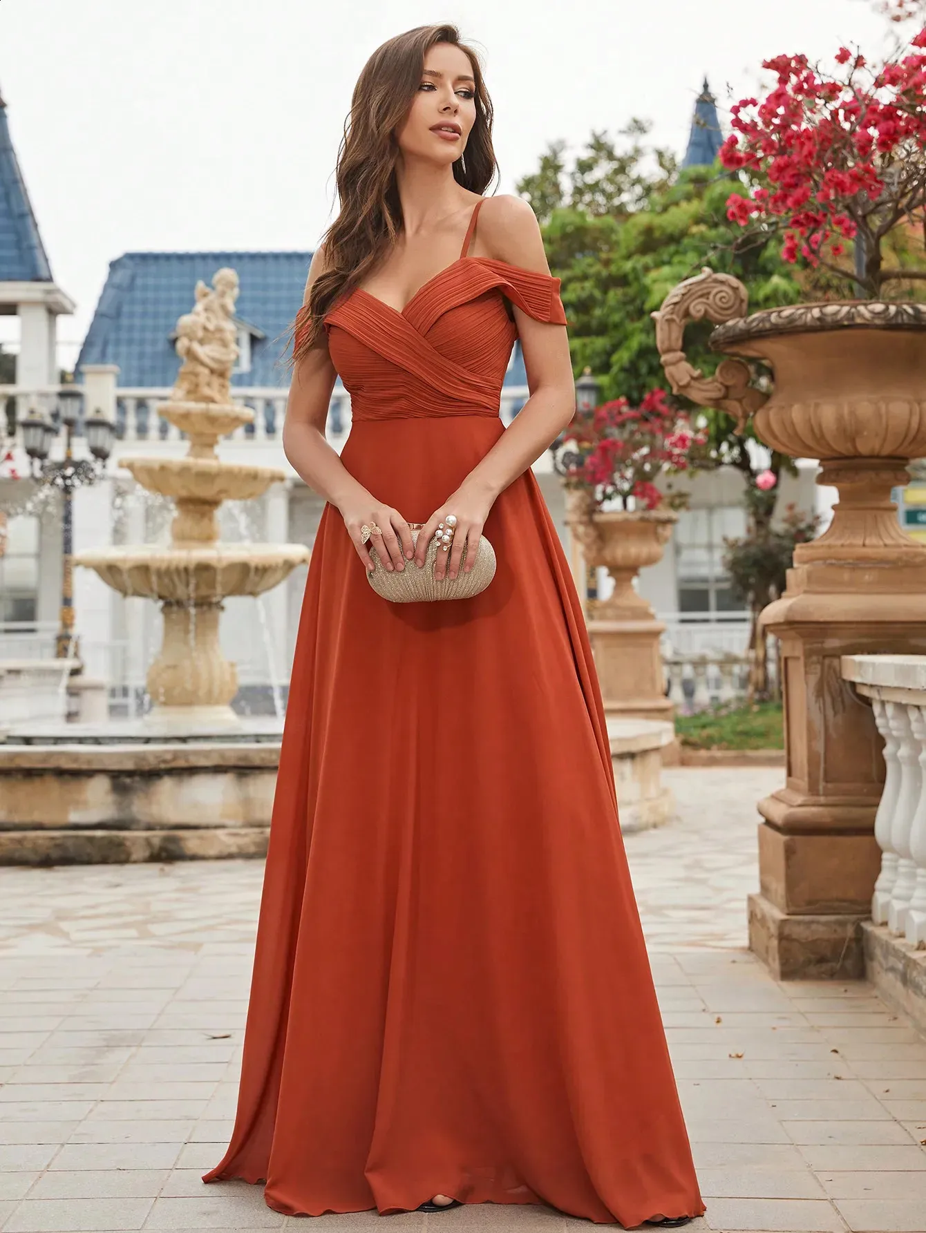 Unithorse Cold Shoulder Ruched Floor-Length Polyester Chiffon Bridesmaid Dress from Dhgate Urban Sexy Dresses