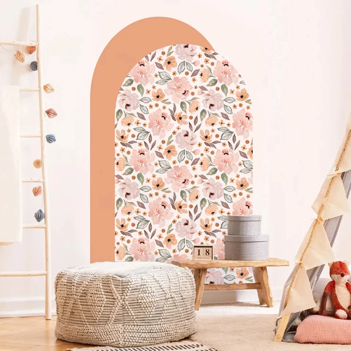 Boho Flowers Arch Wallpaper Nursery Decal Childrens Room Baby Sticker ...