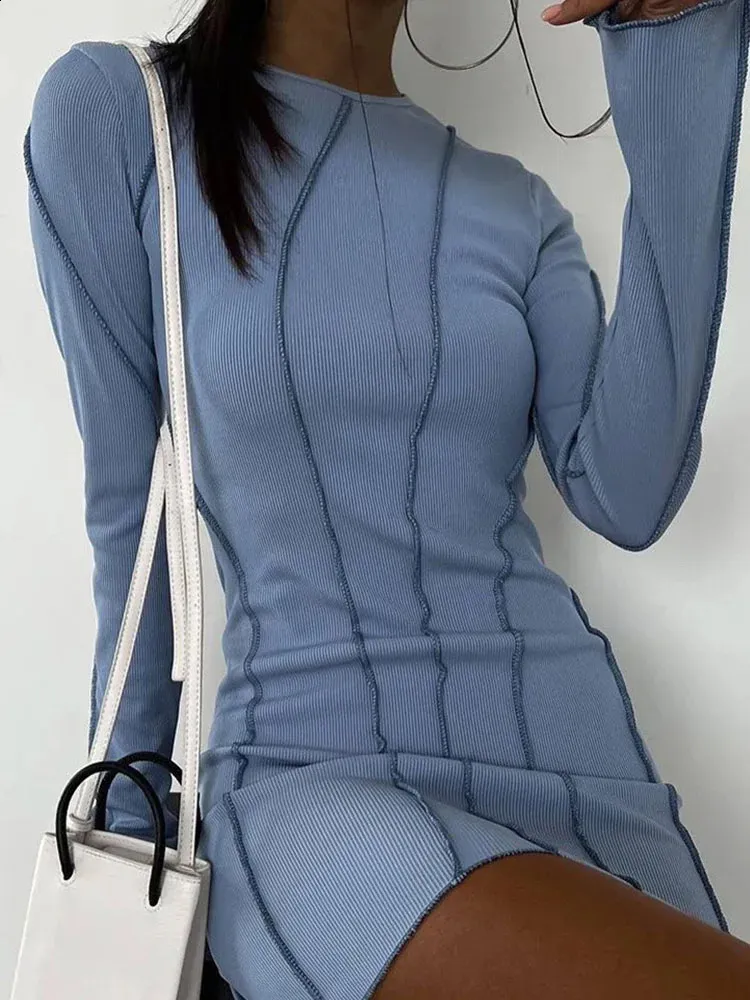 short bodycon sweater dress Women Sweater Bodycon Short Dress Long Sleeve Crew Neck Slim Fit Solid  Dressy Fall Winter Mini Ribbed Knit Dresses(Solid Dark Coffee, Large)