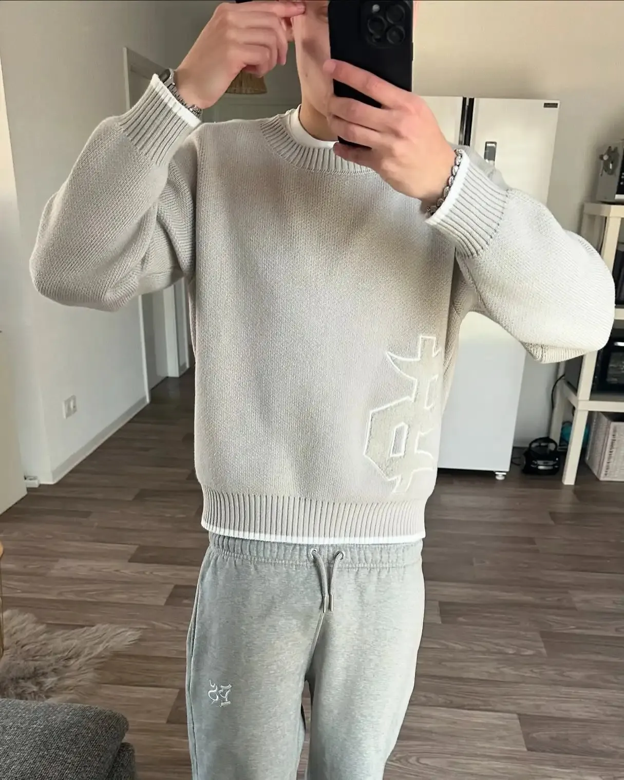 Y2K Round Neck Gray Acrylic Knit Sweater Loose Fit Casual Pullover for ...