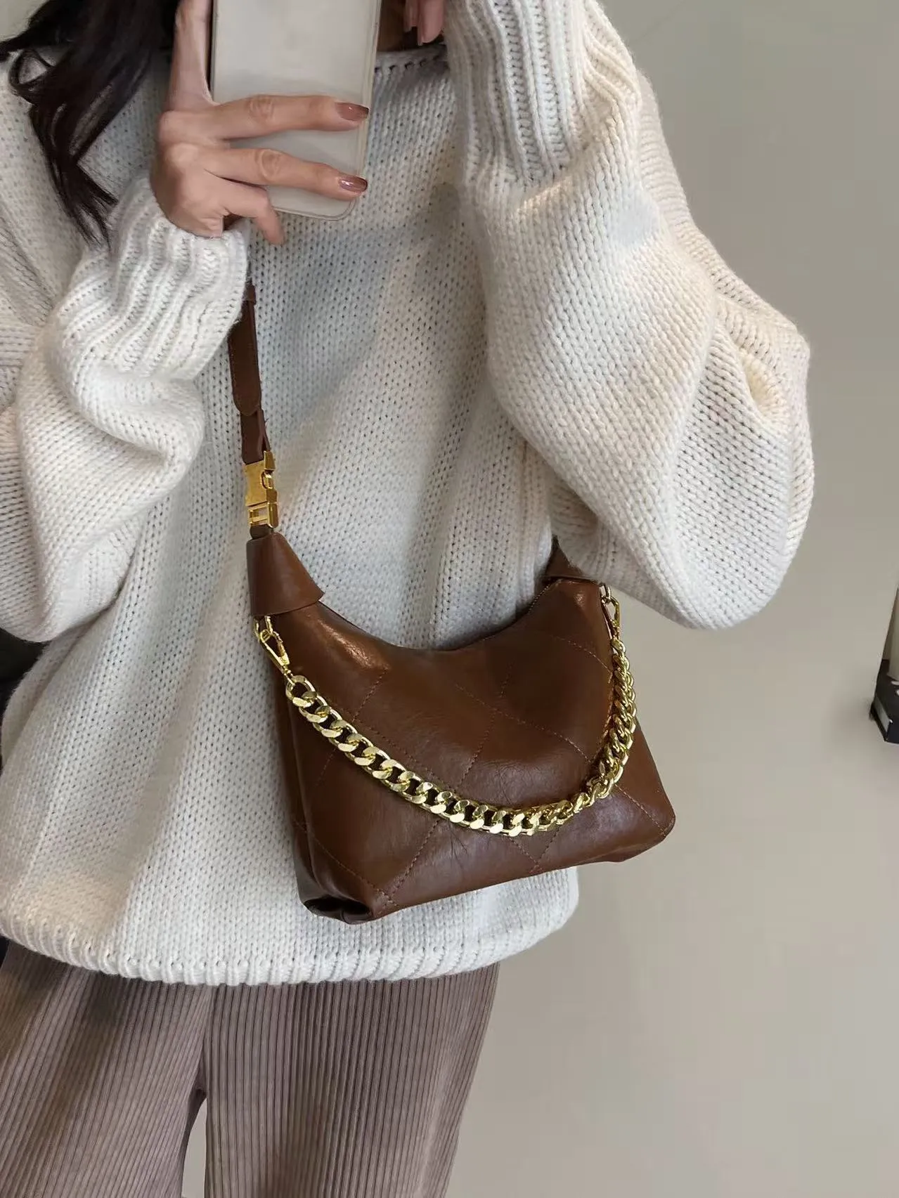 Sac De Soirée Femme En Cuir Marron - Qualité Haute, Sans Marque, Idéal Pour Sorties