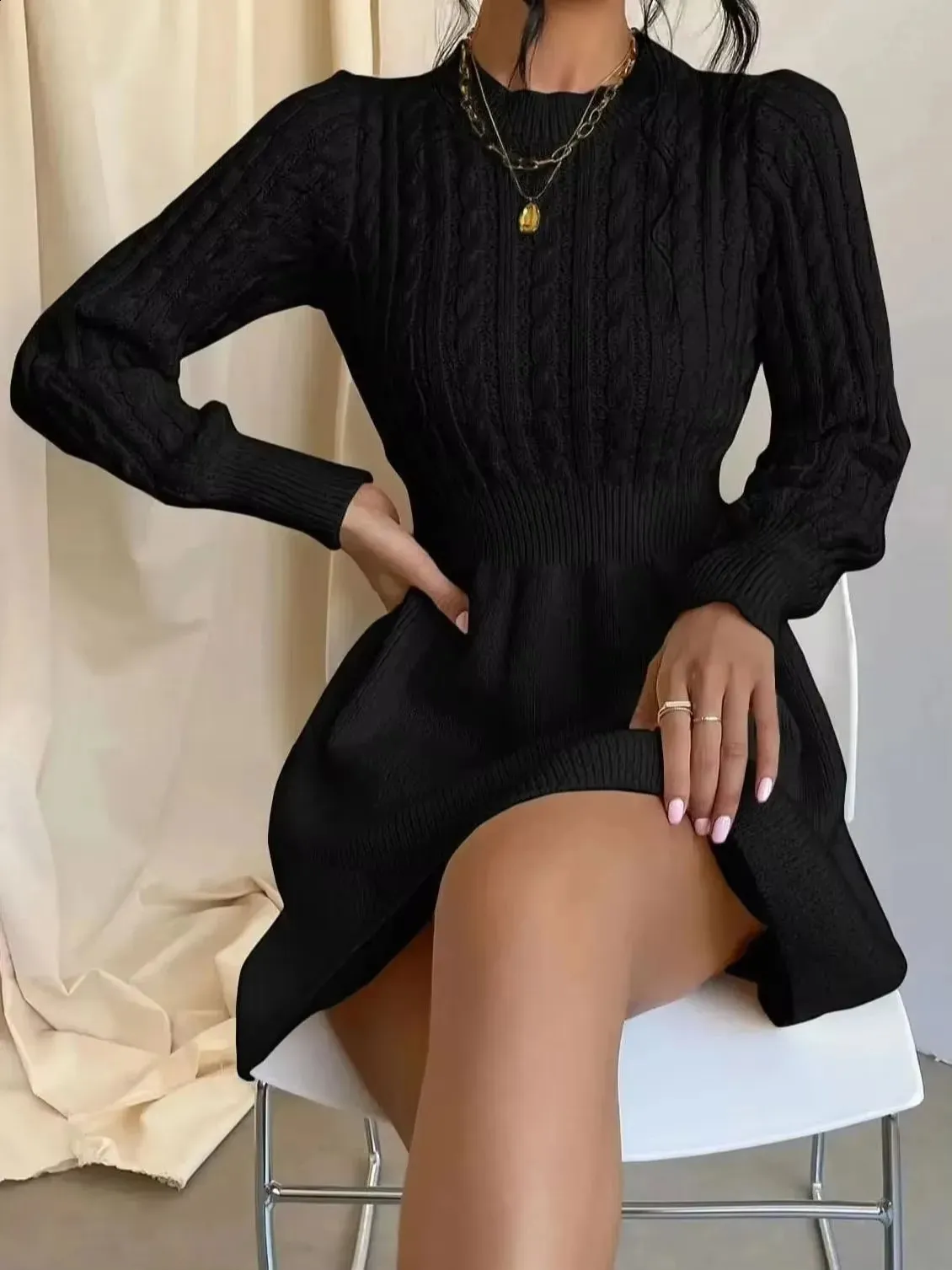 short sleeve cable knit sweater dress NWT Mine Short sleeve Cable Knit Sweater Dress Size Large Junior