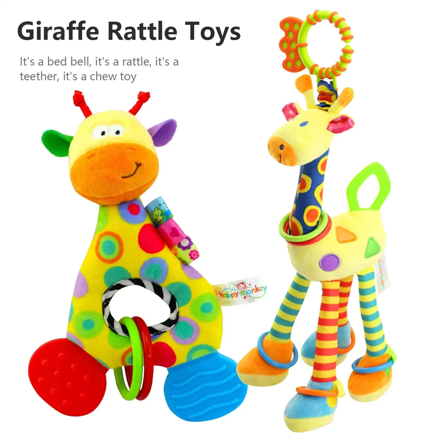 Handheld Rattles 6 Types Plush Handheld Rattle Toys with Teething Giraffe and Hanging ...