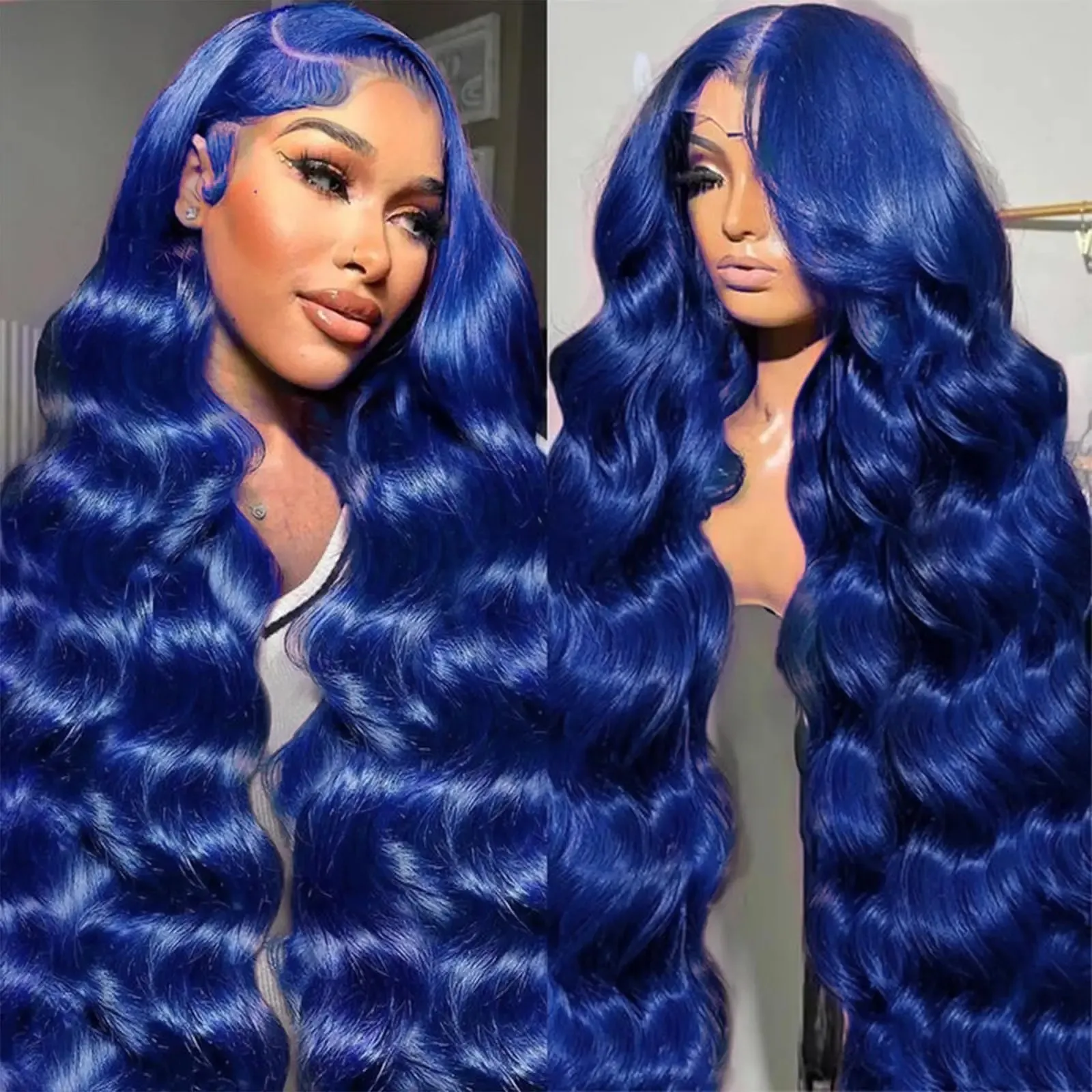 Dark Blue Pre Cut 30 Inch Body Wave High Density 13x4 Lace Front