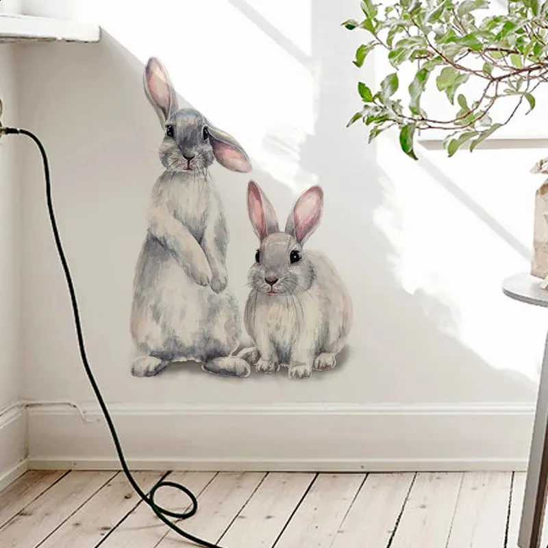 Two Cute Rabbits Canvas Wall Stickers for Children's Room Home ...