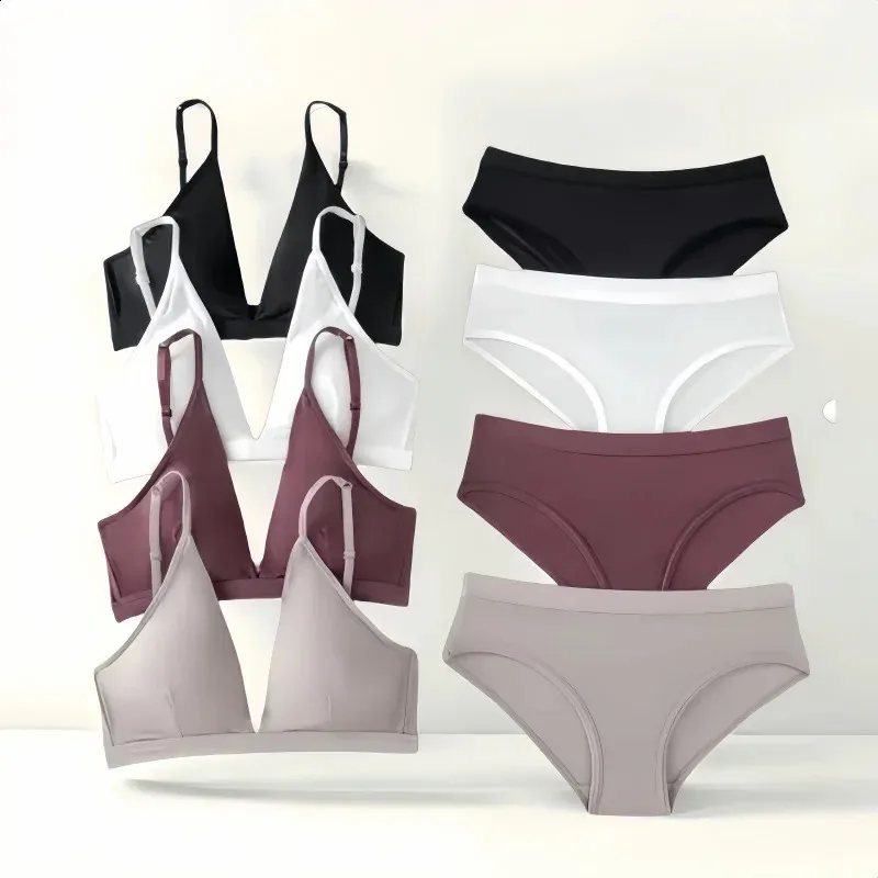 Women Seamless Push Up Bra And Panties Set Low Waist Ice Silk Briefs ...
