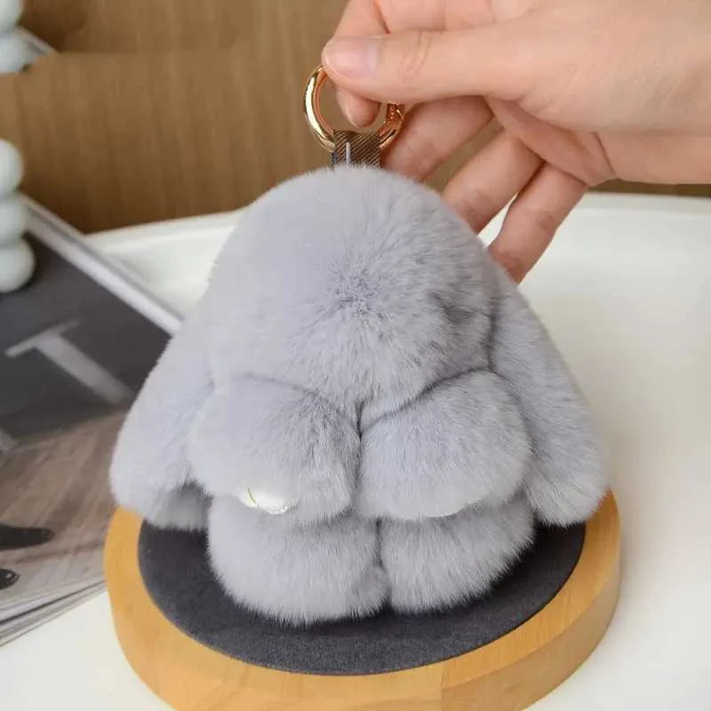 Plush Bunny Keychain 10 cm Short Leg Long Hair Brown Rabbit Key Ring ...