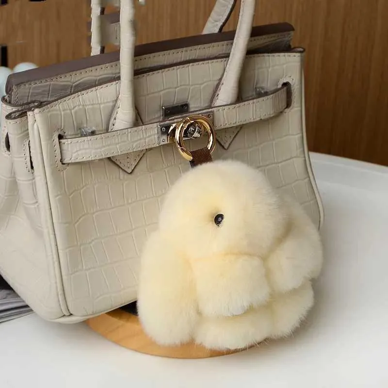 Plush Bunny Keychain 10 cm Short Leg Long Hair Brown Rabbit Key Ring ...
