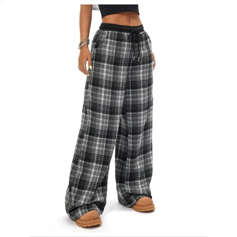 Save Big on Bulk Plus Size Plaid Trousers Plus Size Womens Loose Plaid  Pants High Waist Drapey Wide Leg Casual Retro Straight Cut Women Long  Trousers