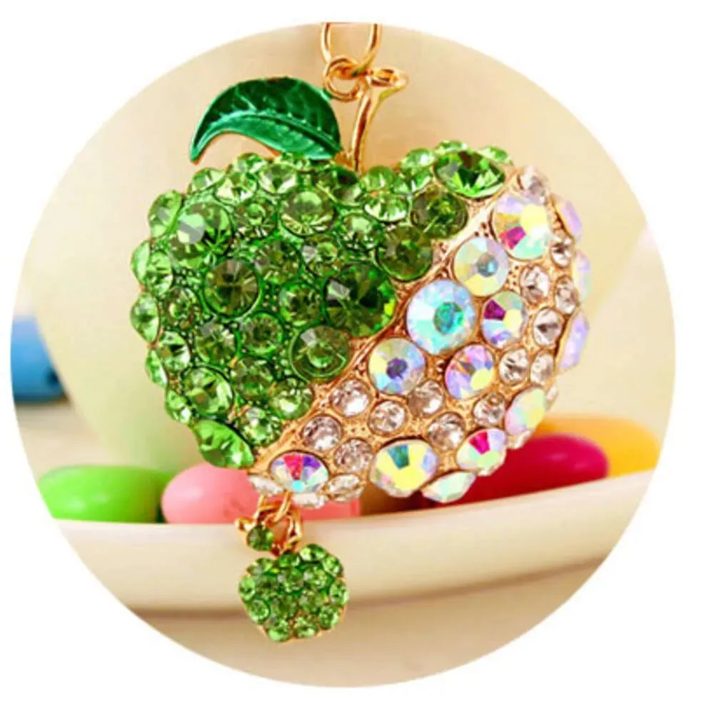 Apple Rhinestone Keychain Alloy rhinestone apple keychain for womens bags and car keys fruit ...