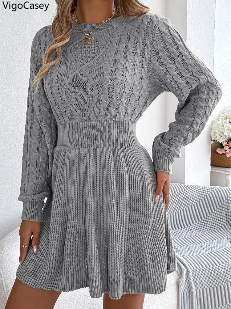 VigoCasey Grey O Neck Casual Knit Dress Women Solid... From 34,27  | DHgate