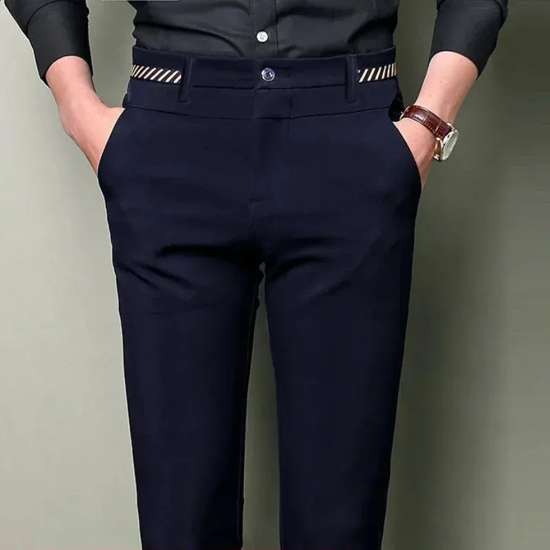Men's Slim Fit Black Office Business Casual Pants - Non-Ironing, Stretchy, and Formal Dress for Spring and Autumn (Style 251201)