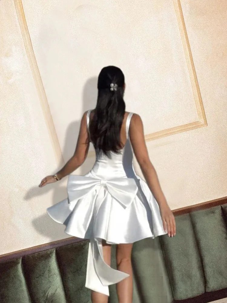 bow backless sling dress Day Dreamer Bow Backless Satin Mini Dress Mermaid Way, M