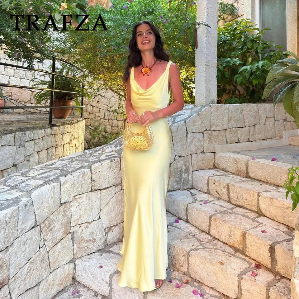 TRAFZA Fall Butter Yellow Dresses For Women Elegant... From 15,72  | DHgate