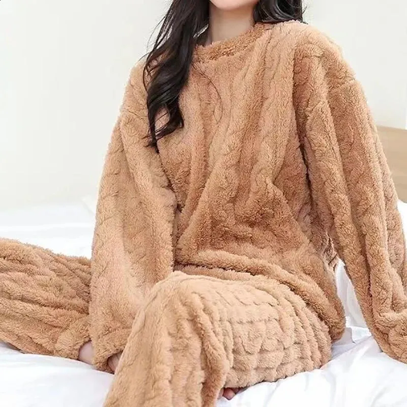 Ensemble Pyjama Velours Épais Côtelé Femme - Pull & Pantalon Doux Et Chaud Automne Hiver