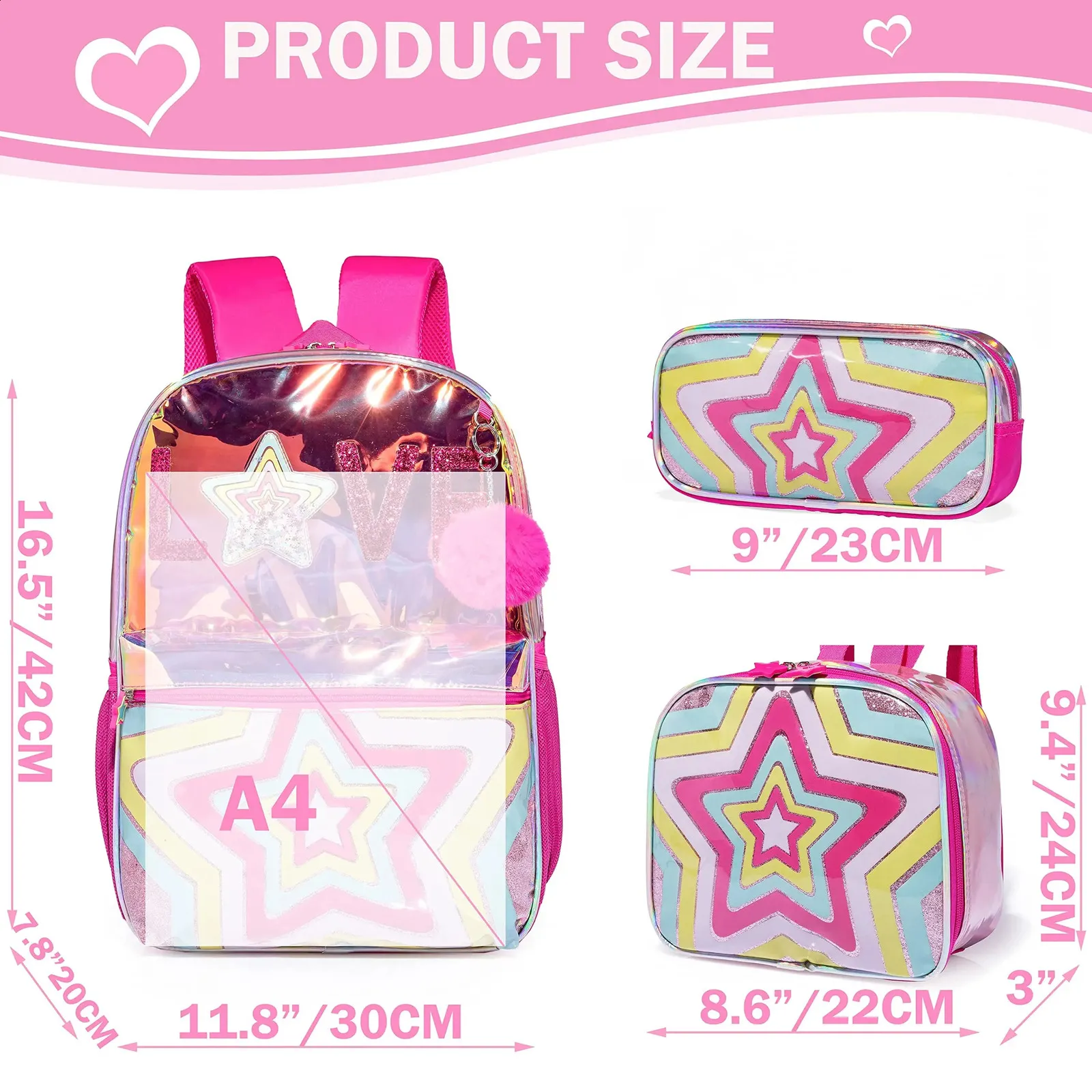 Meetbelify Clear Backpack for Girls Kids Full Size Bookbag with Lunch ...