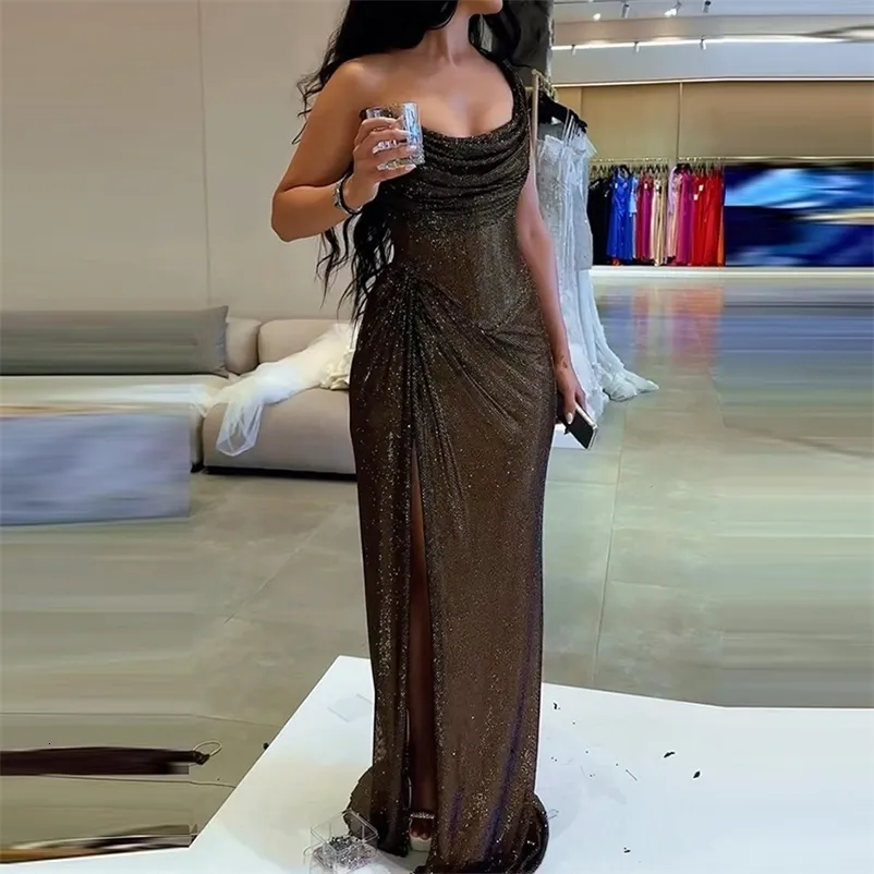 Glittery One Shoulder Maxi Brown Prom Dress Elegant Full Length Girdling  For Parties, Banquets, And Special Occasions Slim Fit For Women 250828 From  Weigang03, $39.34 | DHgate.Com