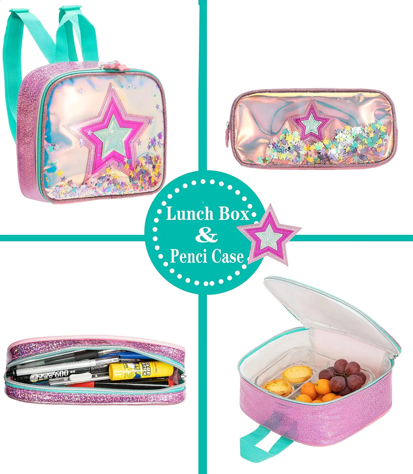 Meetbelify Clear Backpack for Girls Kids Full Size Bookbag with Lunch ...