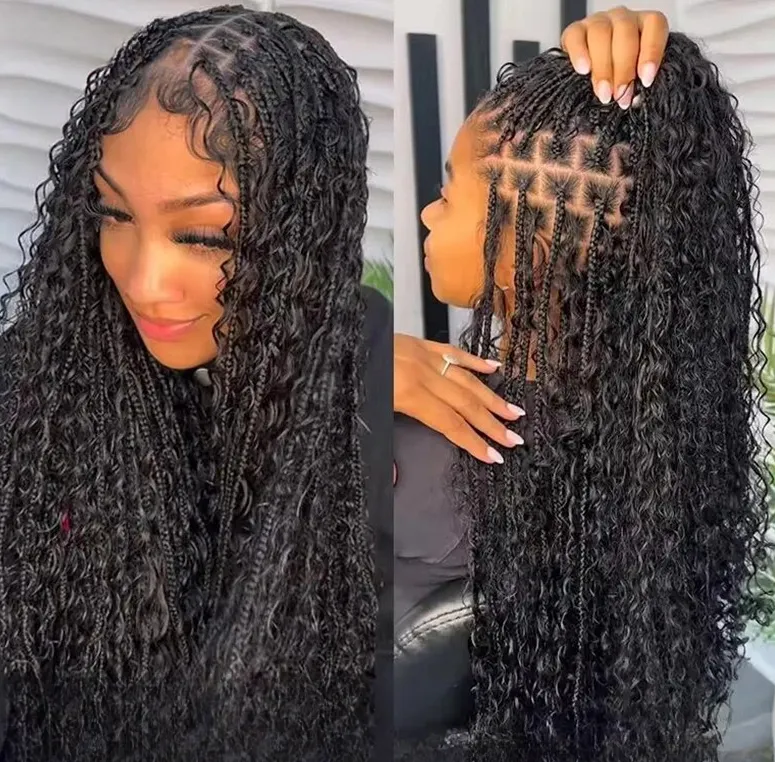 Save Big on Bulk Box Braid Lace Front Wigs Boho Box Braided Wigs Curly Hair  Lace Front Wig Synthetic Full Lace Frontal Wigs For Black Women Goddess