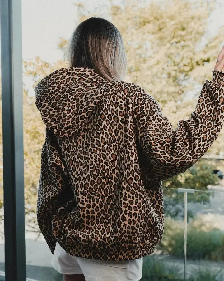 Fashion Zipper Hoodie Womens Y2K Harajuku Gothic Leopard Print