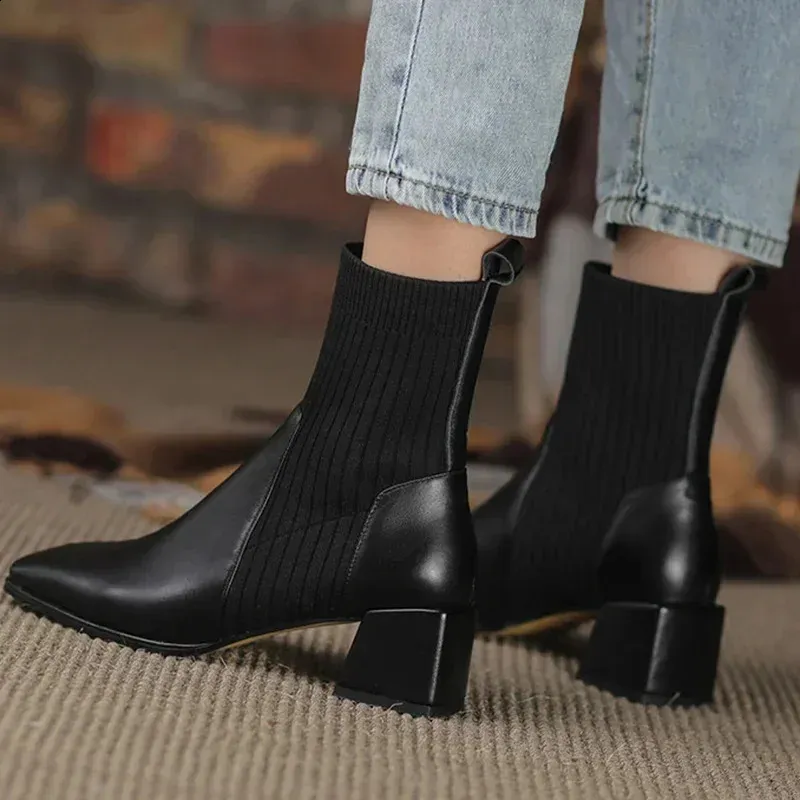 Plus Size Strickshorts Herbst Winter Knöchel Damenmode Slip On High Heels Socken Stiefel Botas Mujer 251020_voghion.com