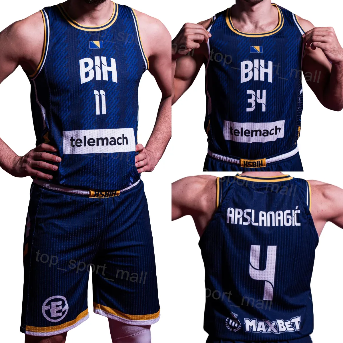 Save Big on Bulk Bosnian Football Jersey 2024 Basketball France Jersey Men  Sleeveless Breathable Moisture Wicking Quick Dry Polyester Navy Blue Team 