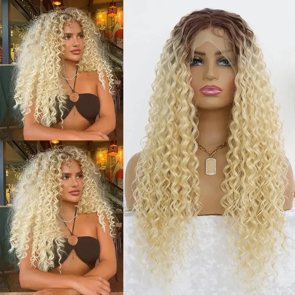 Realistic Long blonde Wig curly 613 Freepart Amazon.com : Maycaur 613 Wig Blonde Curly Synthetic Lace  main image 3