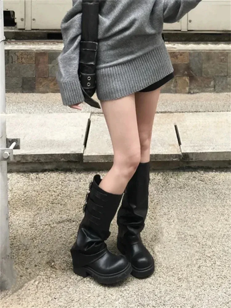 Womens Thi Bot Long Tube Knight High Top Booties Versatile Slimming Faion Boots Korean Sle 250821_voghion.com