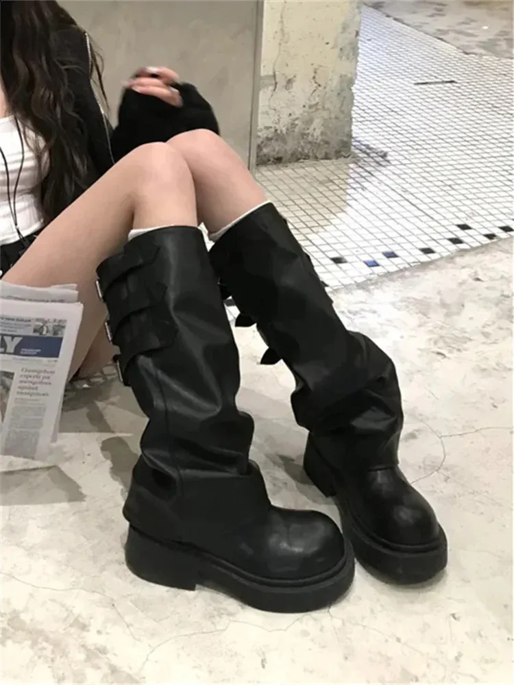 Womens Thi Bot Long Tube Knight High Top Booties Versatile Slimming Faion Boots Korean Sle 250821_voghion.com