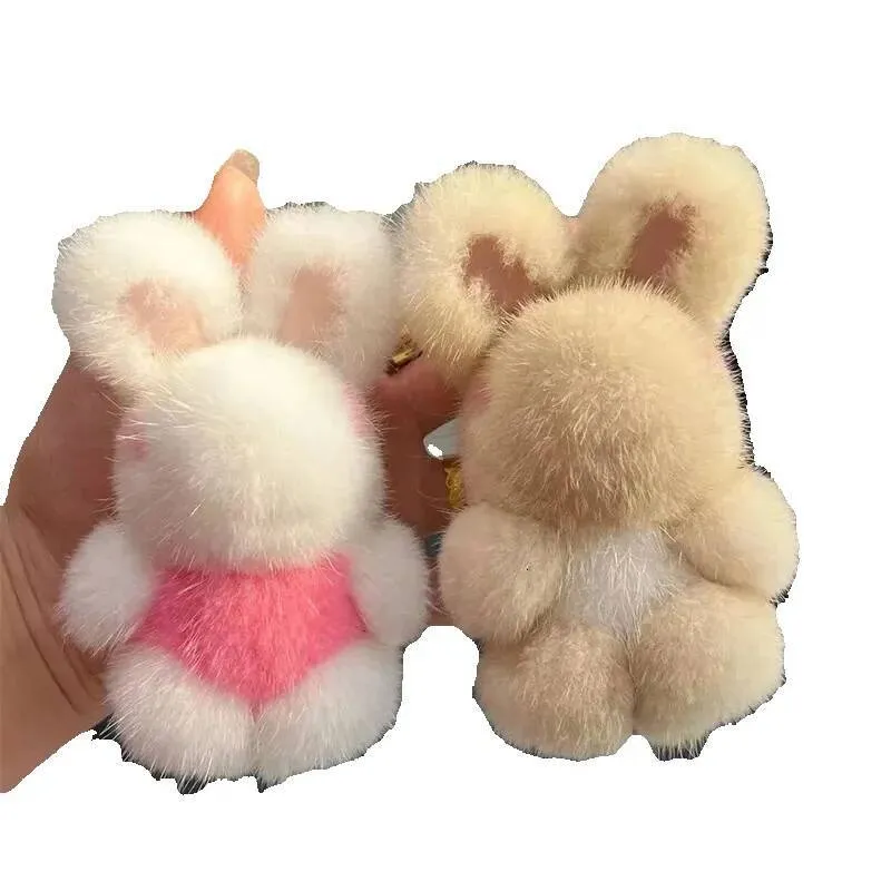 WRITWAA 1pezzi Portachiavi Coniglio in Peluche Ciondolo Forma Di Palla Da Lega e Morbida Pelliccia Per Auto Borsetta Decorazione Rosso