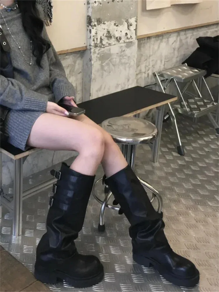 Womens Thi Bot Long Tube Knight High Top Booties Versatile Slimming Faion Boots Korean Sle 250821_voghion.com
