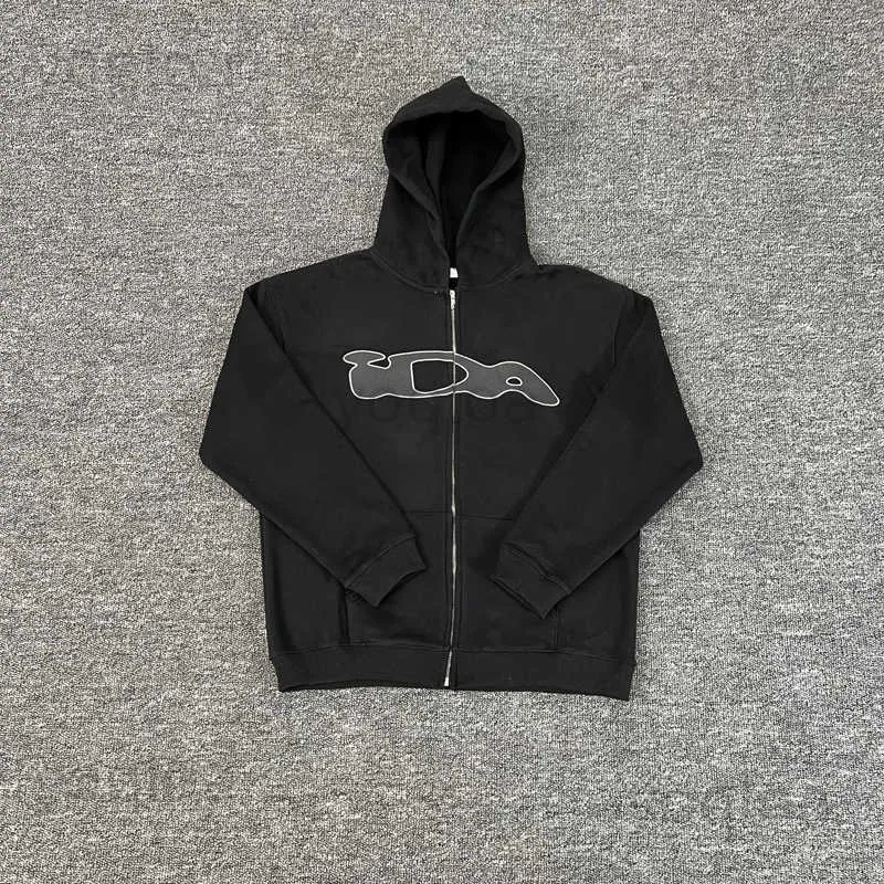 Black Ida Sply Knit Zipper Hoodie Pullover with Wool Liner for Men