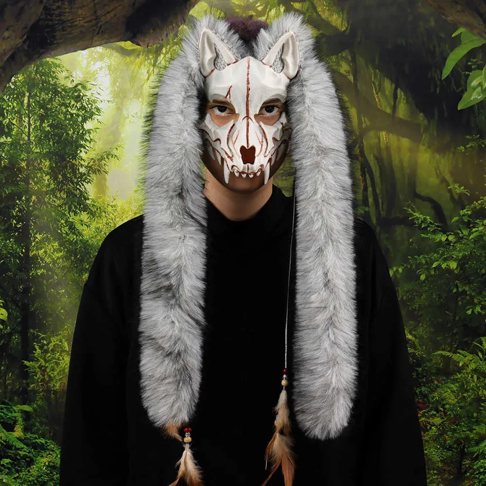 Masque Loup-garou En Fausse Fourrure Avec Pompons - Style Viking, Pour Cosplay, Halloween, Carnaval - 8