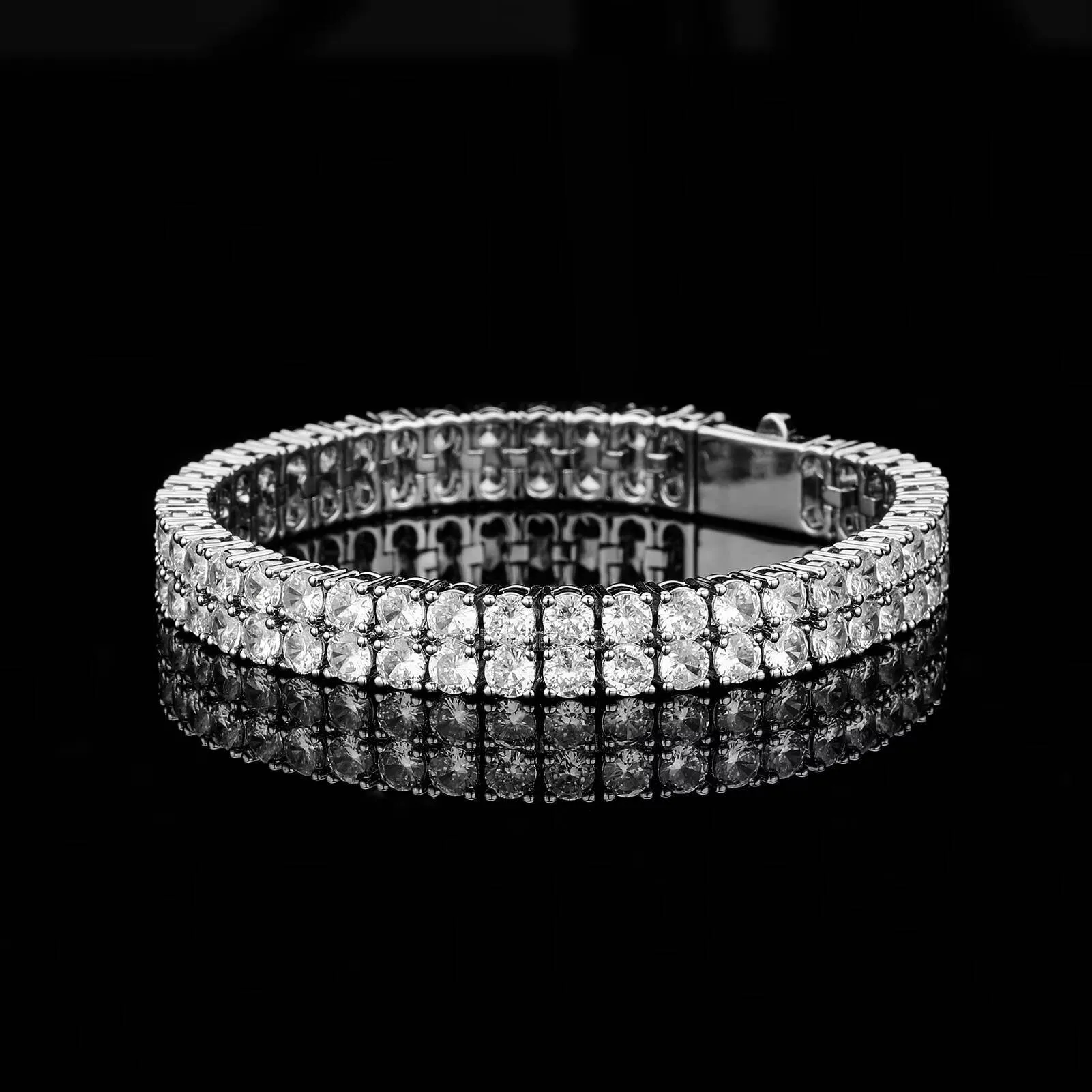 TOP ICY Unique Design 2 Rows 3mm 4mm Double Layers AAA Moissanite Spring Safty Clasp 7 8 Inch Tennis Bracelet_voghion.com