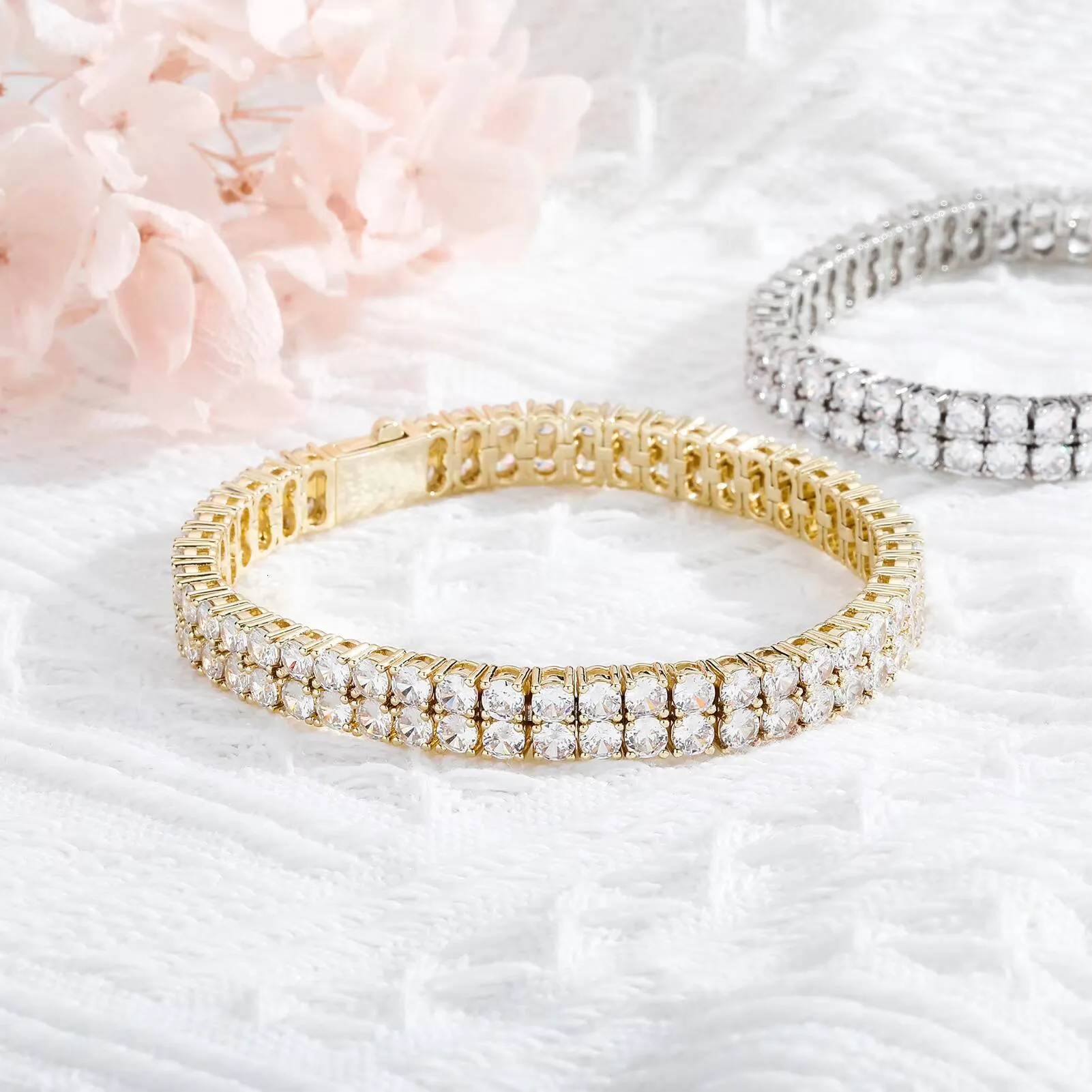 TOP ICY Unique Design 2 Rows 3mm 4mm Double Layers AAA Moissanite Spring Safty Clasp 7 8 Inch Tennis Bracelet_voghion.com
