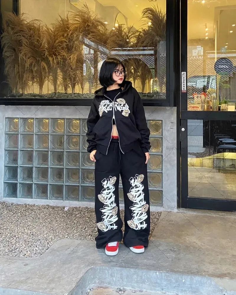 Hiphop Harajuku Streetwear Y2K Clothing Two Piece Set From