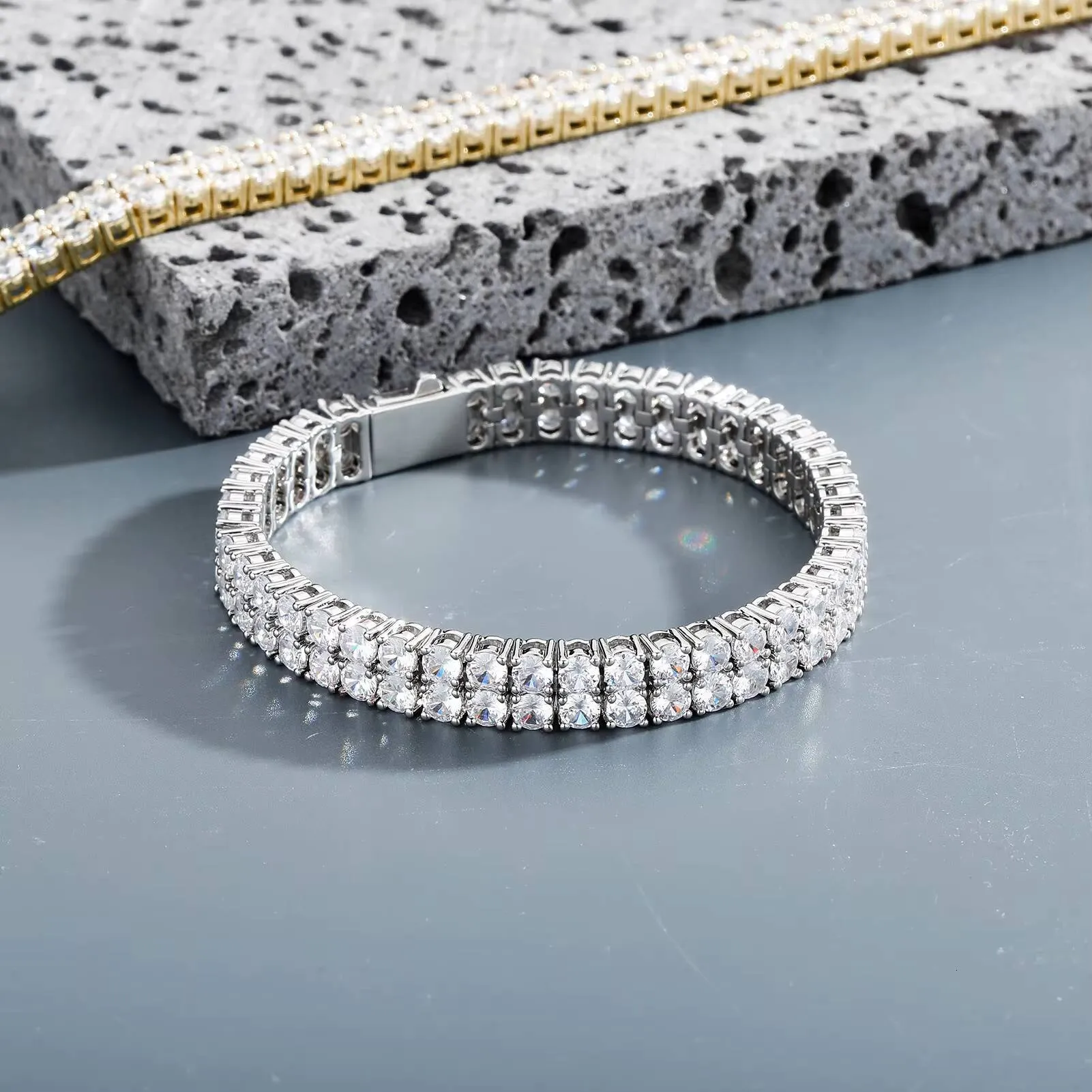 TOP ICY Unique Design 2 Rows 3mm 4mm Double Layers AAA Moissanite Spring Safty Clasp 7 8 Inch Tennis Bracelet_voghion.com